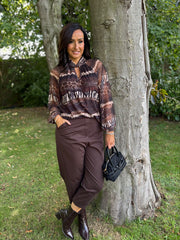 Chocolate Mixed Animal Mesh Top Louise