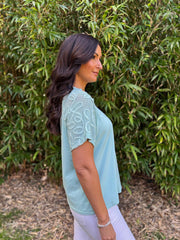 Mint Net Sleeve Applique Tee Gemma