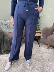 Navy Drawstring Seam Front Trousers