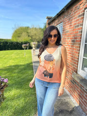Peach Chic Graphic Shimmer Vest Elaina