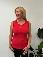 Red Ribbed Lace Vest Trina