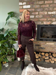 Aubergine Floral Vine Mesh Top Tracy
