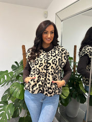 Winter White Leopard Fleece Waistcoat Paris