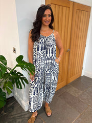 Navy Aboriginal Print Jumpsuit Clarissa