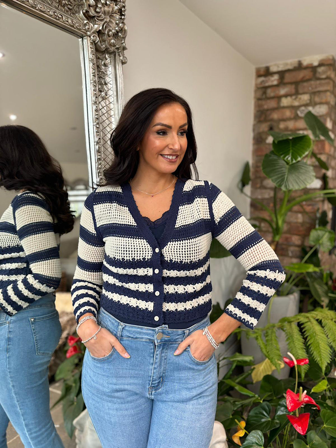 Navy Crochet Stripe Cardi Scarlett – Tillett's