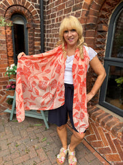 Orange Gold Detail Sketch Flower Scarf