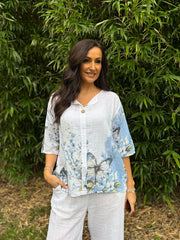 White Floral Butterfly Top Reeva