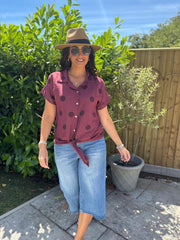 Wine Polka Dot Tie Front Blouse Tiana