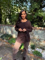 Chocolate Buttoned Tie Top Kacey