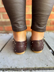 Chocolate Stud Buckle Flats