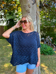 Navy Abstract Pattern Knit Tori