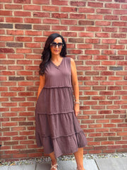 Chocolate Bubble Cotton Fringed Tier Dress Amanda