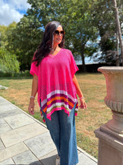 Neon Pink Striped Hem Loose Knit Jenna