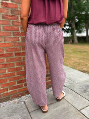 Wine Gingham Barrel Leg Trousers