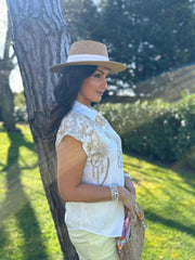 White Flower Embroidered Shirt Presley