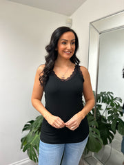 Black Lace Ribbed Vest Libby