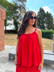 Red Raw Edge Towelling Vest Natasha