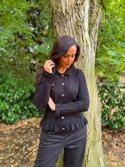 Black Pattern Knit Shirt Sherry