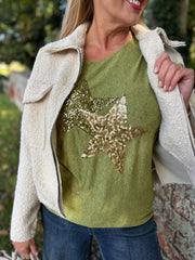 Olive Soft Touch Star Top Kelly