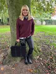 Wine Checked Trim Sweat Top Iris