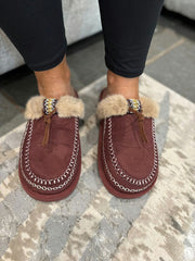 Wine Faux Fur Lined Mule Slippers