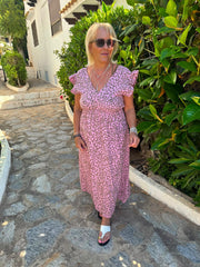 Pink Bubble Cotton Leopard Print Maxi Dress Tillie