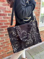 Black Fluffy Paisley Pattern Tote