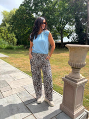 Blue Premium Leopard Pull on Wide Leg Trousers