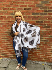 Winter White Soft Touch Tassel Flower Scarf