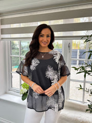 Black Sheer Floral Top Vicki