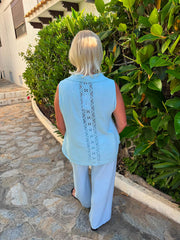 Blue Sleeveless Bubble Cotton Top Jean