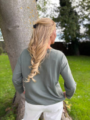 Khaki Ribbed Flower Top Mika