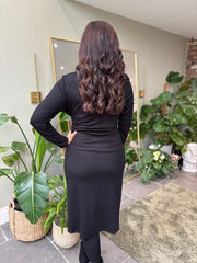 Black Tie Waist Knit Dress Flora
