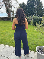 Navy Bubble Cotton Bandeau Jumpsuit