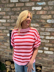 Pink Striped Short Sleeve Knit Emily