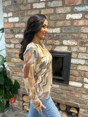 Mocha Abstract Print Mesh Top Jenna