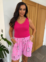 Candy Pink Paisley Bubble Cotton Shorts