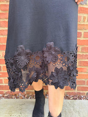 Black Floral Applique Knit Skirt Dina