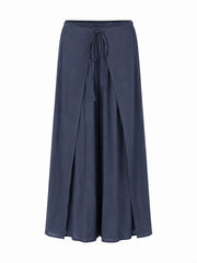 Navy Tie Detail Wrap Trousers