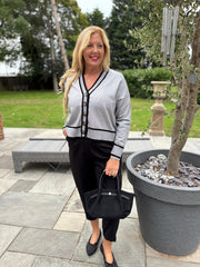 Grey Contrast Trim Shimmer Cardi Ophelia
