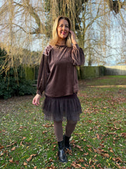 Chocolate Lace Mesh Hem Slip Rhianna