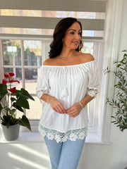 White Bardot Tassel Top Adeline