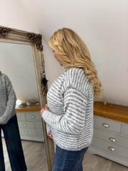 Grey Striped Zip Knit April