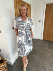 White Linen Blend Swirl Shirt Dress Kimmy