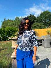 Navy Bold Leopard Knit Top Dawn