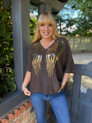 Chocolate Gold Angel Wings Knit Florence