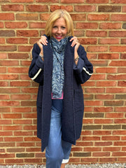 Navy Boucle Stripe Coat Detail Mia