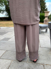 Mocha Sequin Trim Trousers Astrid