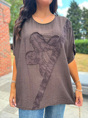 Chocolate Embroidered Floral Top Frankie