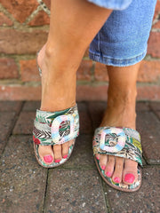 Multi Print Buckle Detail Slip Ons